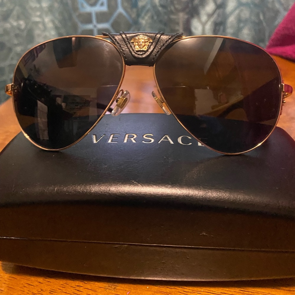 Versace Black and Gold Aviator Sunglasses